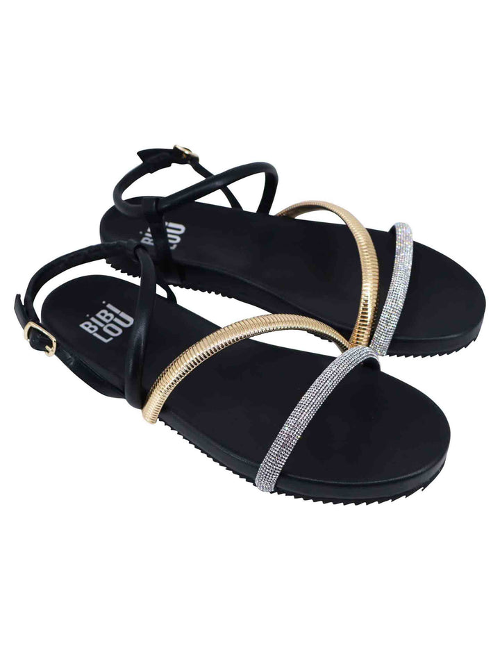 Spatarella Sandali flat donna in eco pelle nera con fussbett e cinturino posteriore Brie Pezzi Unici