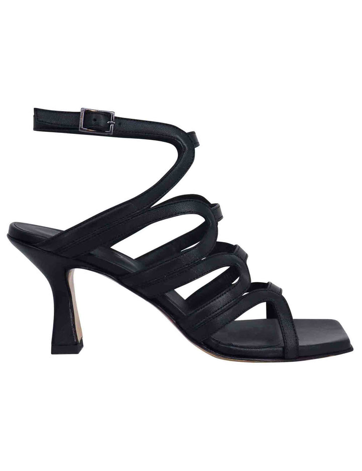 Spatarella Sandali slingback donna in pelle nera con tacco alto e punta quadra Soddisfazione Garantita
