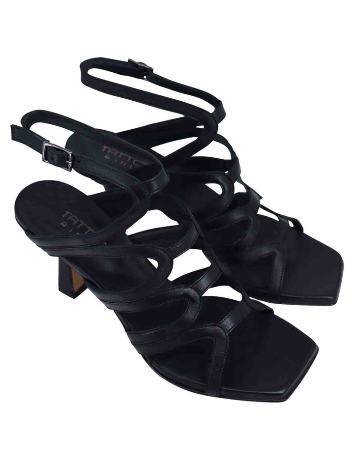 Spatarella Sandali slingback donna in pelle nera con tacco alto e punta quadra Soddisfazione Garantita