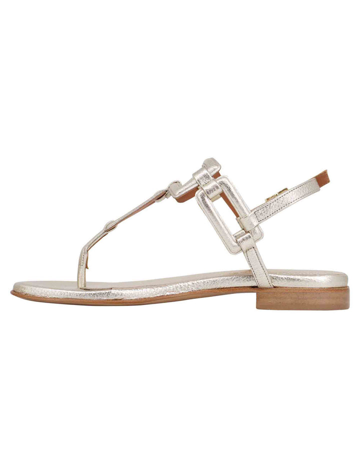 Spatarella Sandali flat slingback infradito donna in pelle laminata platino Negozi Online