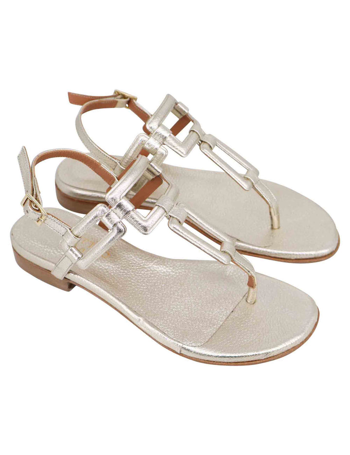Spatarella Sandali flat slingback infradito donna in pelle laminata platino Negozi Online