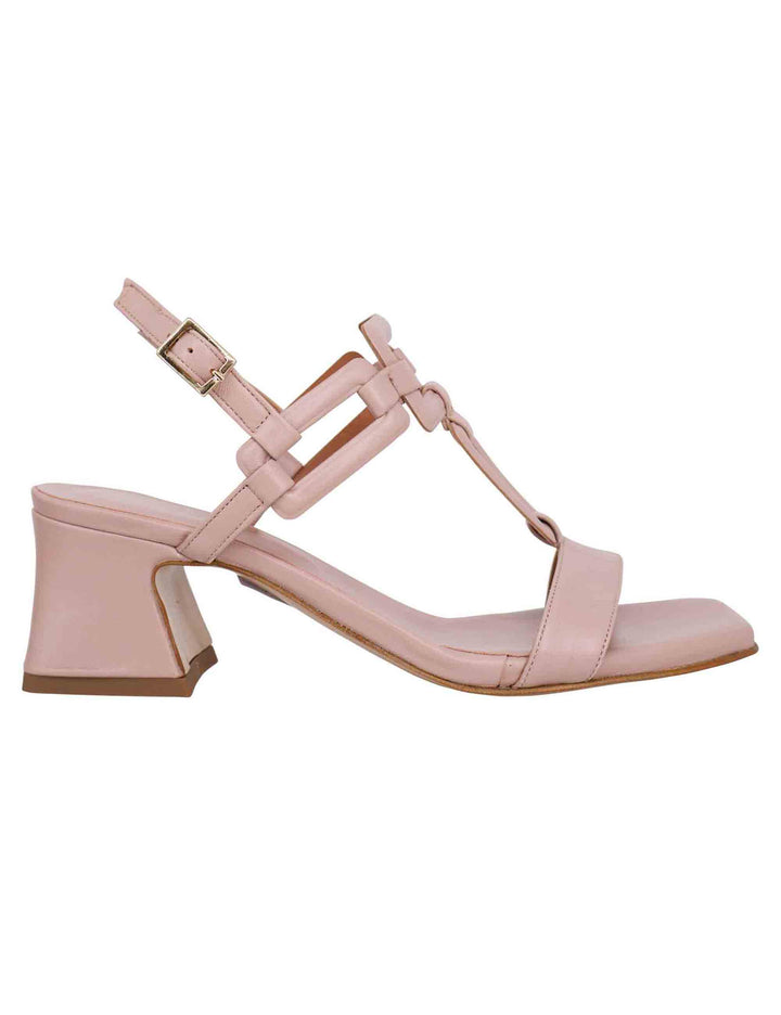 Spatarella Sandali sligback donna in pelle cipria con punta quadra e tacco in pelle Consegna Veloce
