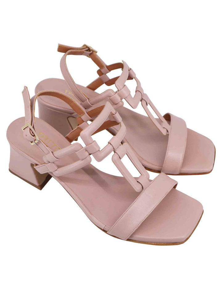 Spatarella Sandali sligback donna in pelle cipria con punta quadra e tacco in pelle Consegna Veloce
