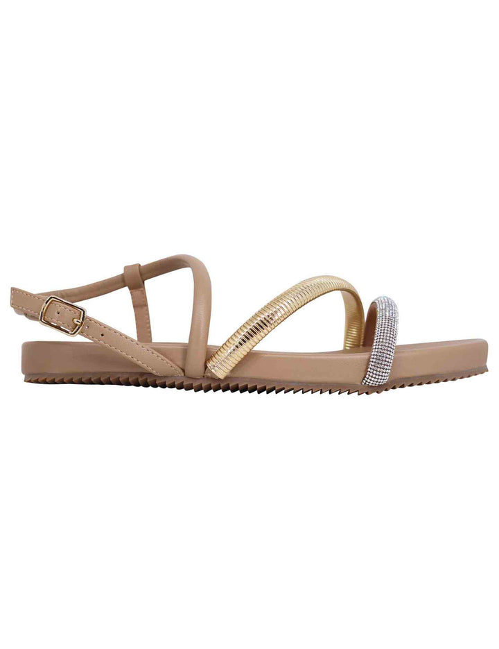 Spatarella Sandali flat donna in eco pelle camel con fussbett e cinturino posteriore Brie Promozione Limitata