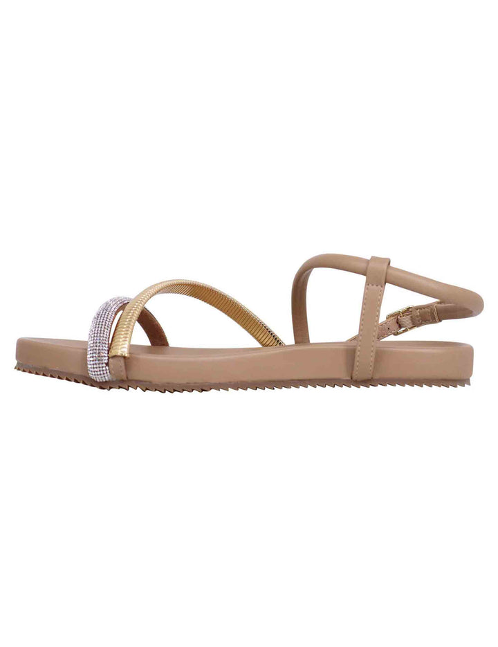 Spatarella Sandali flat donna in eco pelle camel con fussbett e cinturino posteriore Brie Promozione Limitata