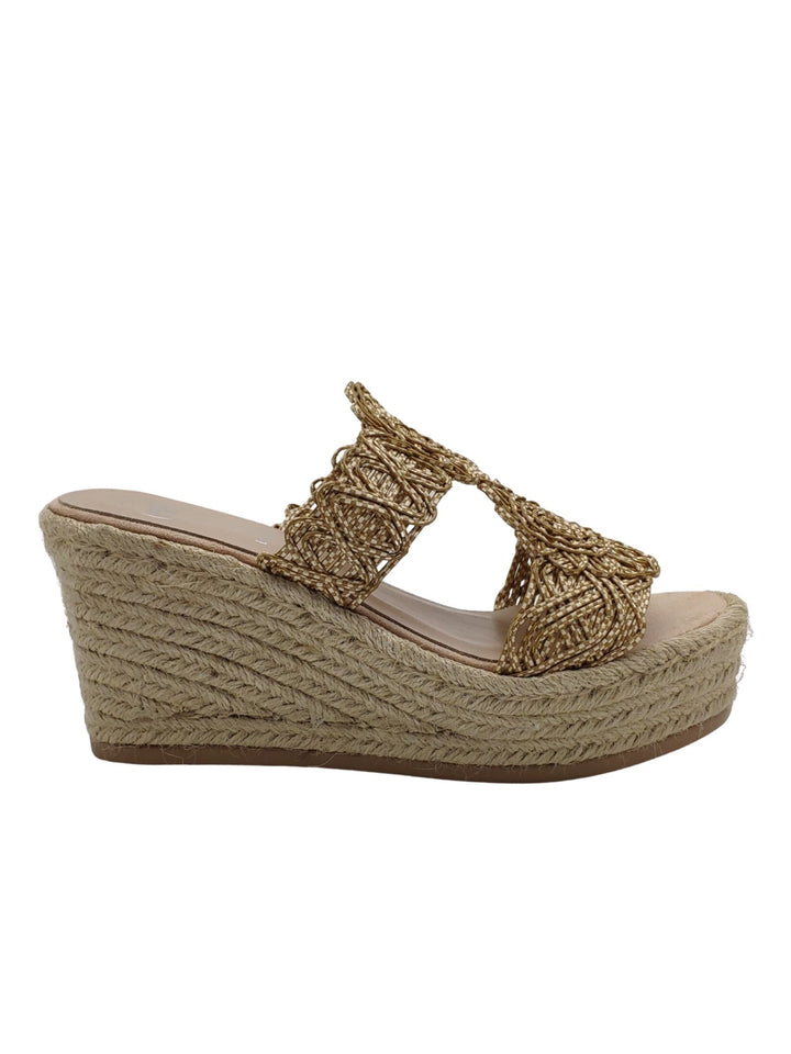 Spatarella Calzature Donna Sandali in Tessuto Beige con Zeppa Alta in Corda Fino Al -60%