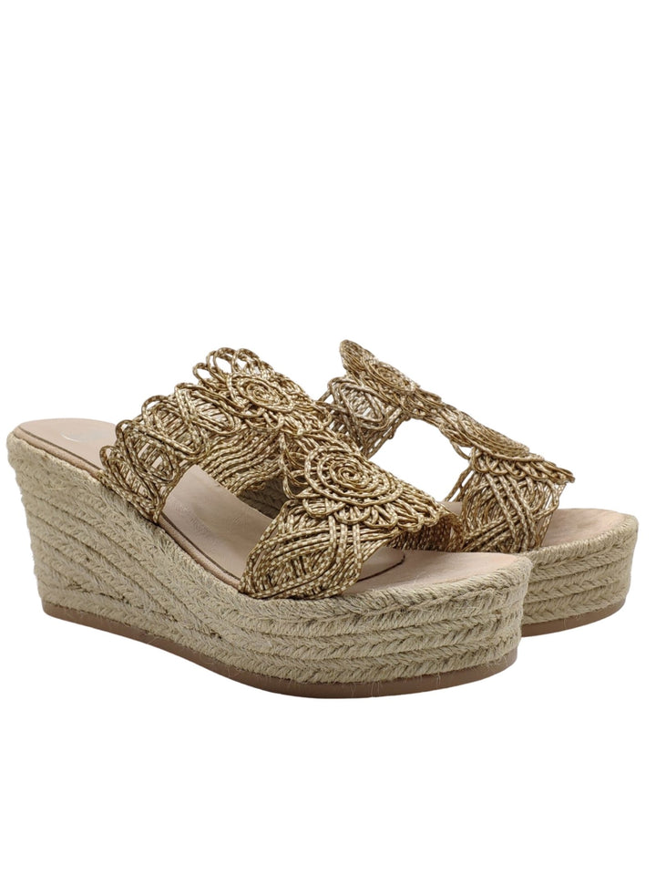 Spatarella Calzature Donna Sandali in Tessuto Beige con Zeppa Alta in Corda Fino Al -60%