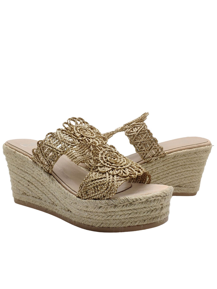 Spatarella Calzature Donna Sandali in Tessuto Beige con Zeppa Alta in Corda Fino Al -60%