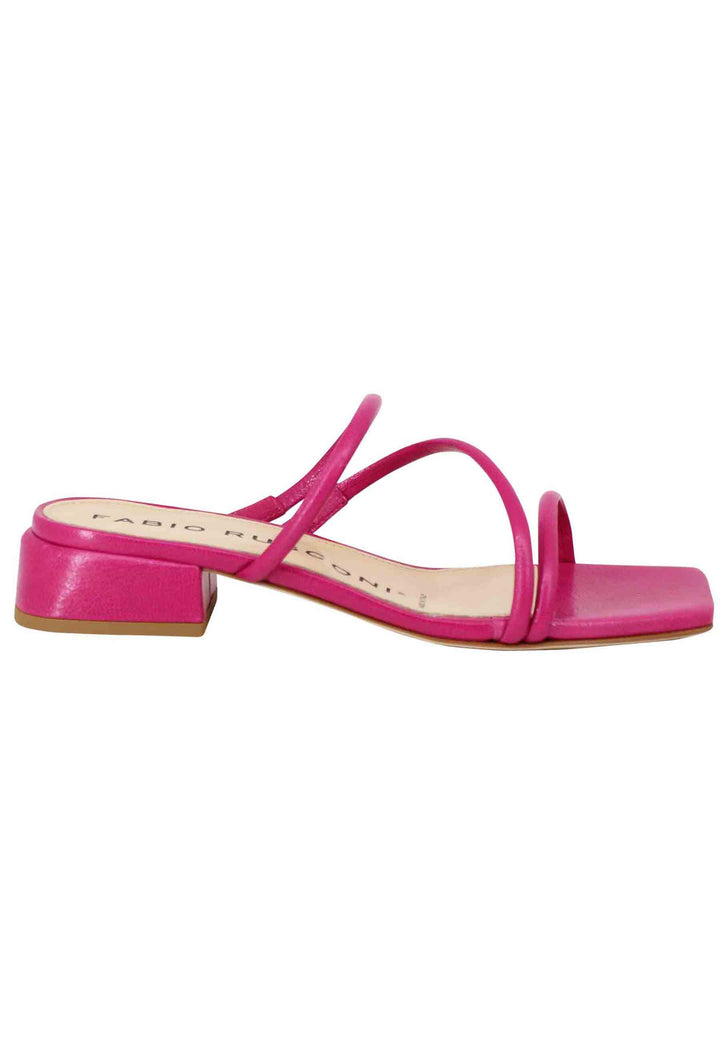 Spatarella Sandali donna in pelle fuxia con tacco basso e punta quadra Offerta