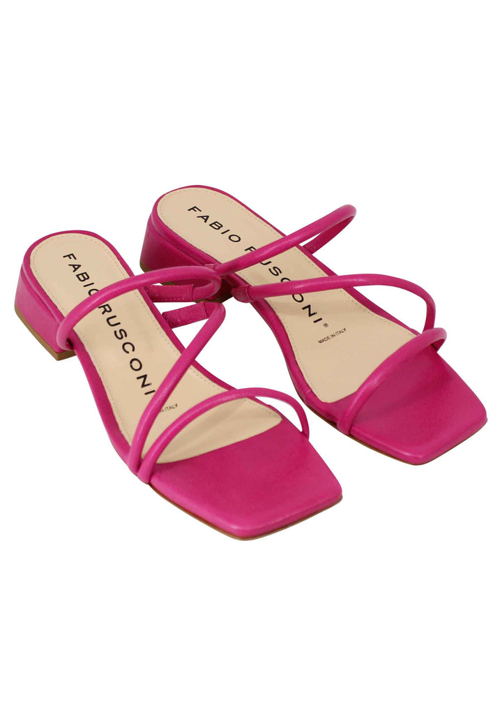 Spatarella Sandali donna in pelle fuxia con tacco basso e punta quadra Offerta