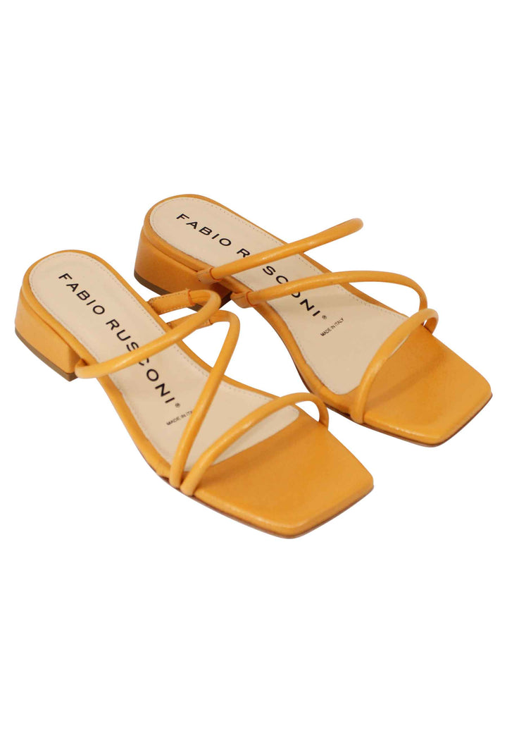 Spatarella Sandali donna in pelle senape con tacco basso e punta quadra Online