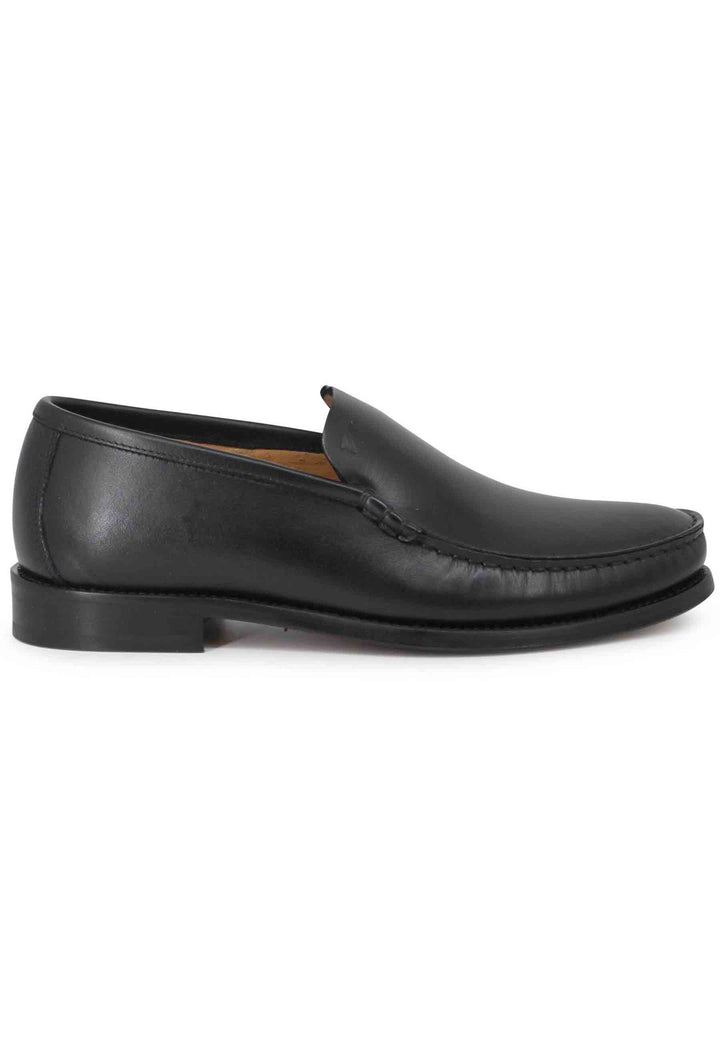Spatarella Mocassini uomo in pelle nera con patta liscia e suola in cuoio cucita Vendite Flash