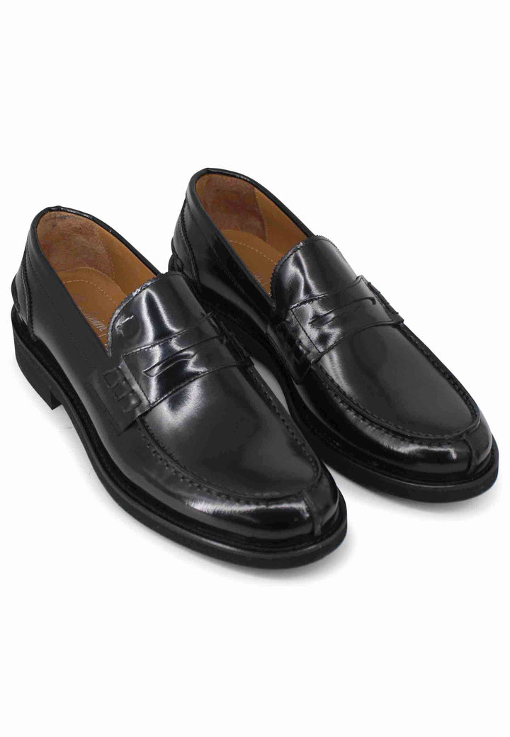 Spatarella Mocassini uomo in pelle nera con suola cucita in gomma ultra leggera Negozio