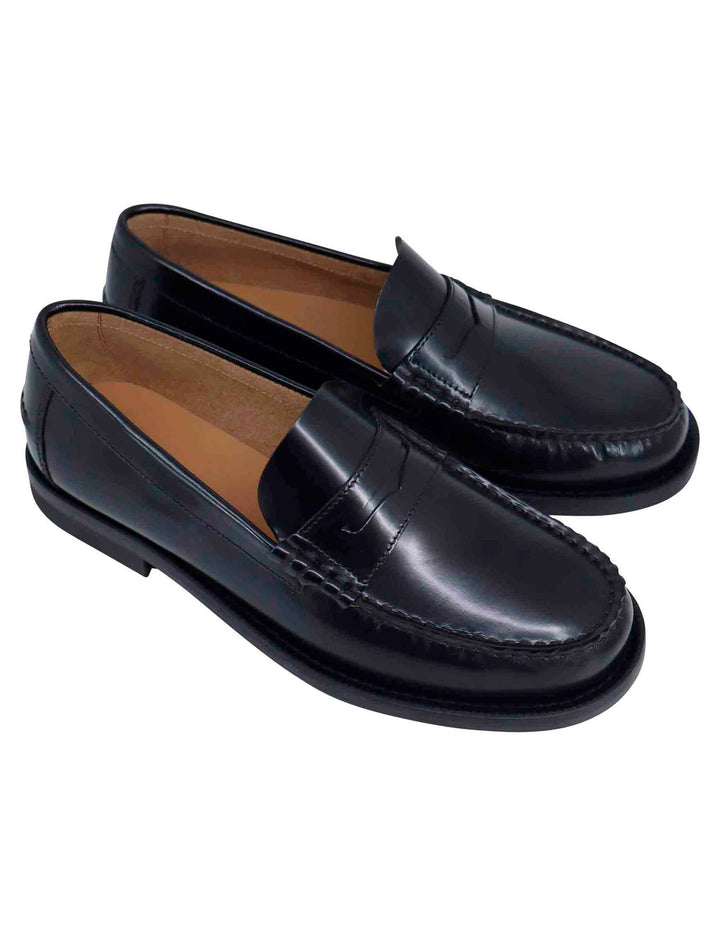 Spatarella Mocassini uomo in pelle nera con suola in cuoio cucita Nuova