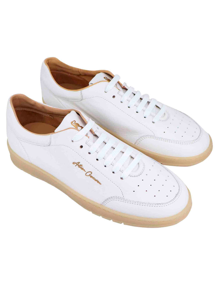 Spatarella Sneakers uomo in pelle bianca con suola in gomma ambra Italy