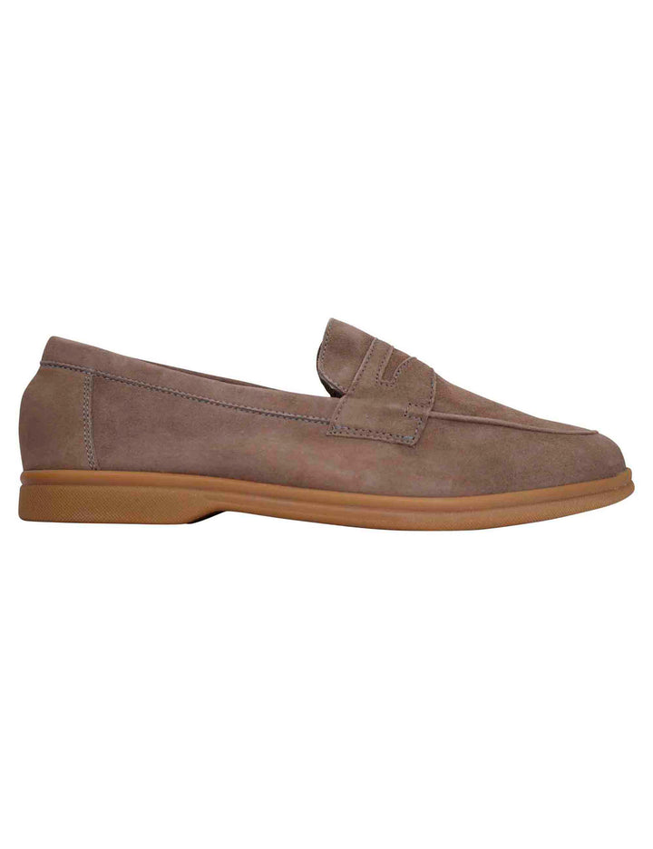Spatarella Mocassini uomo in camoscio taupe con suola in gomma leggera