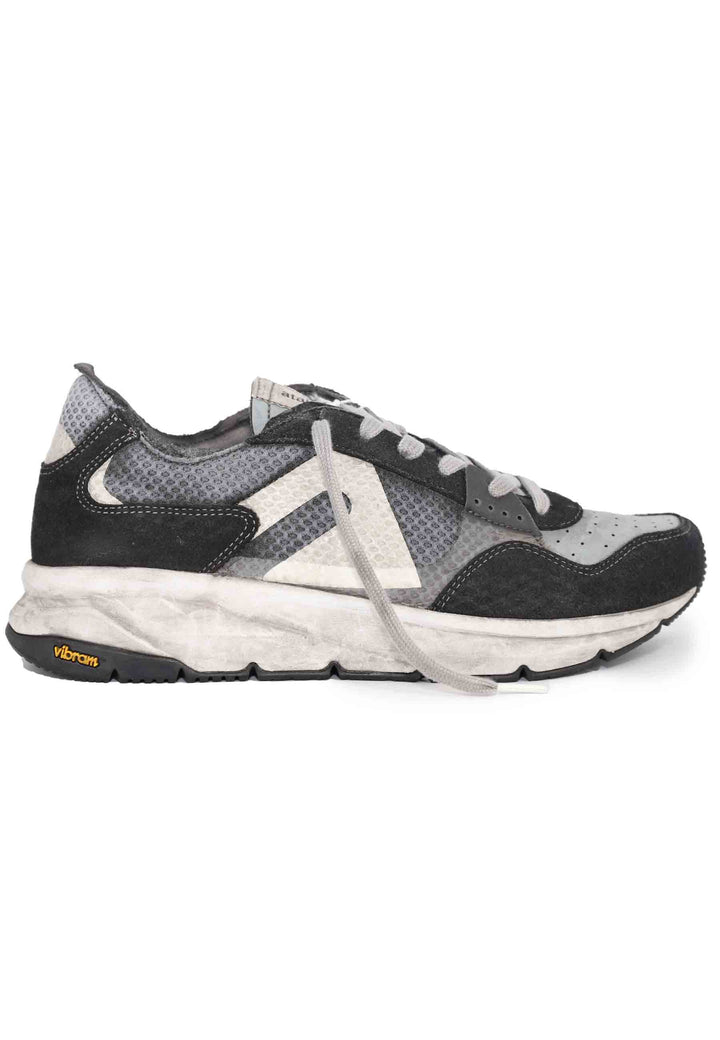 Spatarella Sneakers uomo in tessuto tecnico e pelle grigia con suola vibram Pezzi Unici