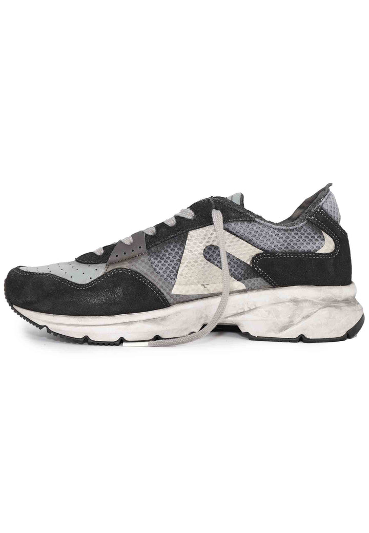 Spatarella Sneakers uomo in tessuto tecnico e pelle grigia con suola vibram Pezzi Unici