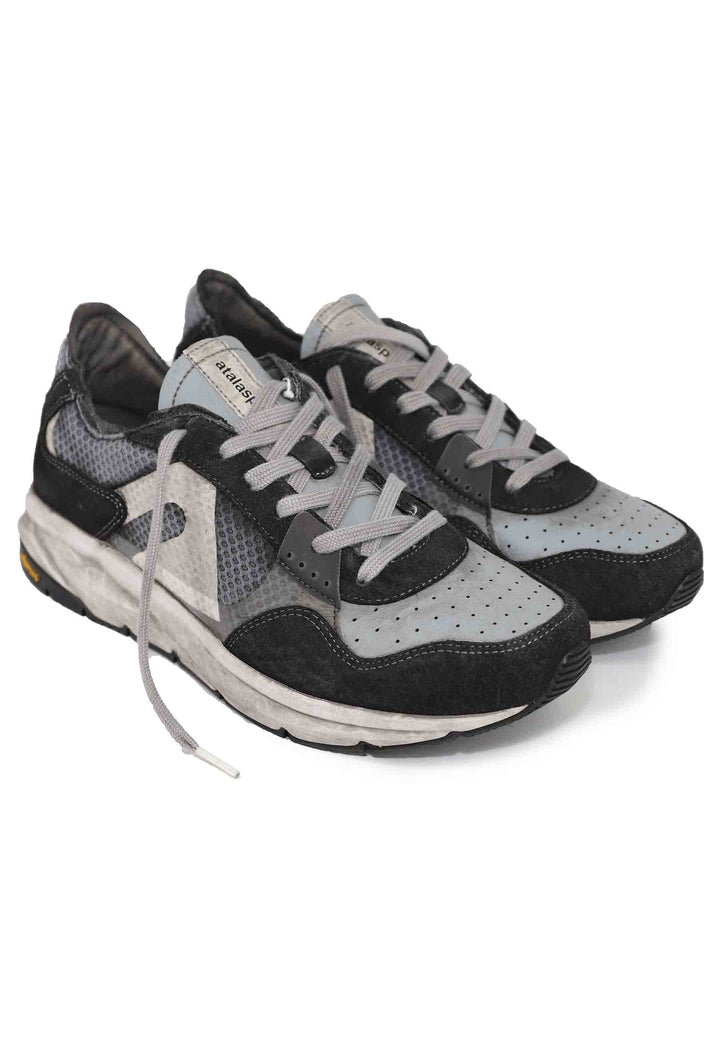 Spatarella Sneakers uomo in tessuto tecnico e pelle grigia con suola vibram Pezzi Unici