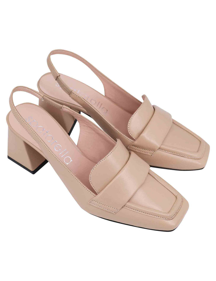 Spatarella Decollete slingback donna in pelle cipria con punta quadra Prezzo Ridotto