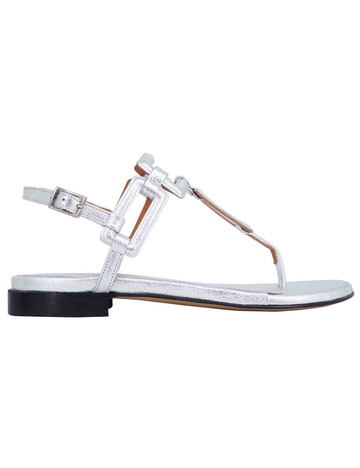 Spatarella Sandali flat slingback infradito donna in pelle laminata argento Convenienza