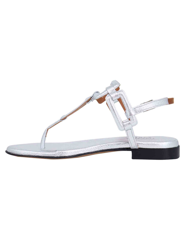 Spatarella Sandali flat slingback infradito donna in pelle laminata argento Convenienza