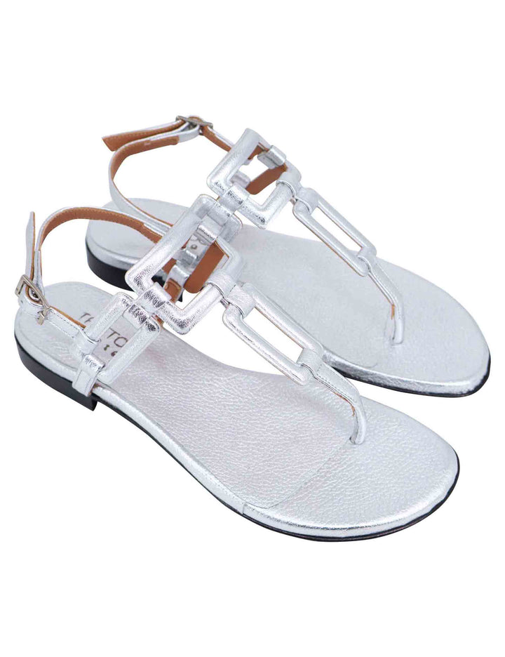 Spatarella Sandali flat slingback infradito donna in pelle laminata argento Convenienza