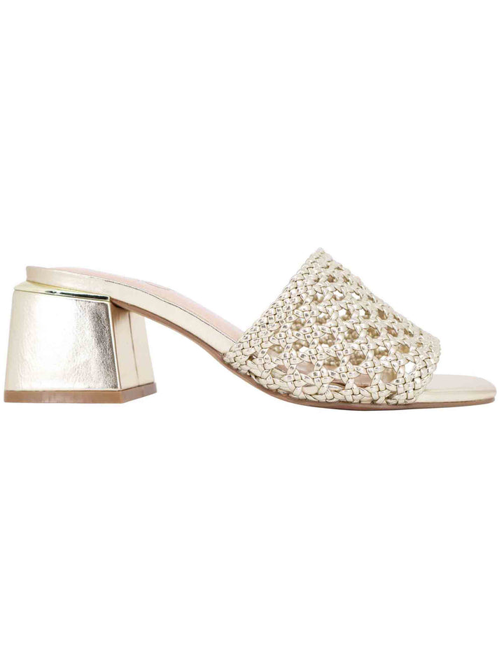Spatarella Sandali donna in eco pelle oro intrecciata con punta quadra Presa