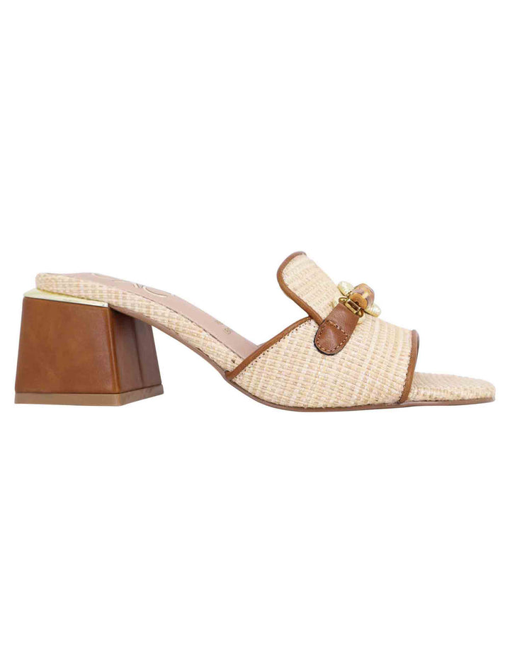 Spatarella Sandali donna in tessuto beige e cuoio con morsetto Economico