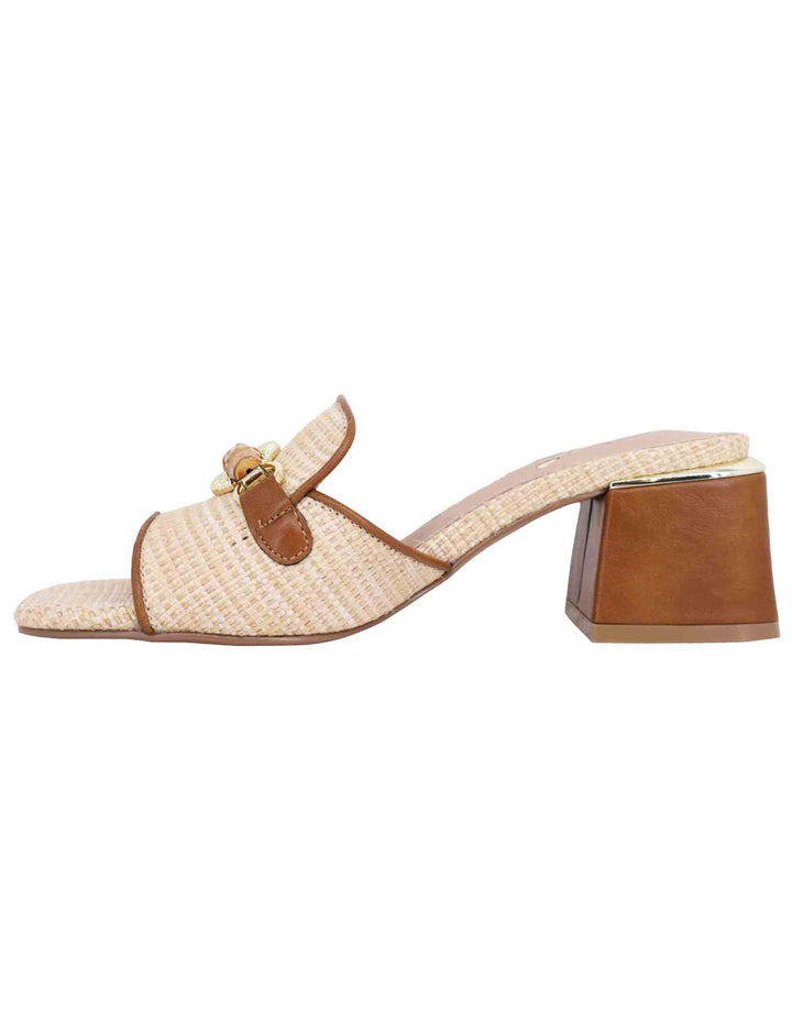 Spatarella Sandali donna in tessuto beige e cuoio con morsetto Economico