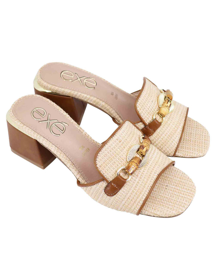 Spatarella Sandali donna in tessuto beige e cuoio con morsetto Economico