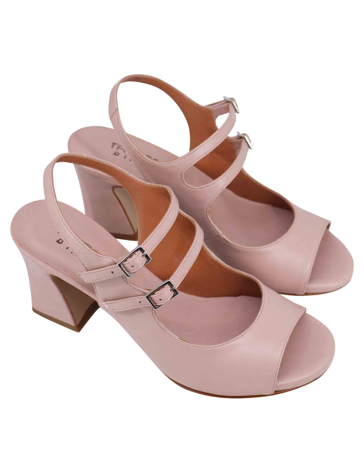 Spatarella Sandali slingback donna in pelle cipria con cinturini punta tonda e tacco alto In Vendita
