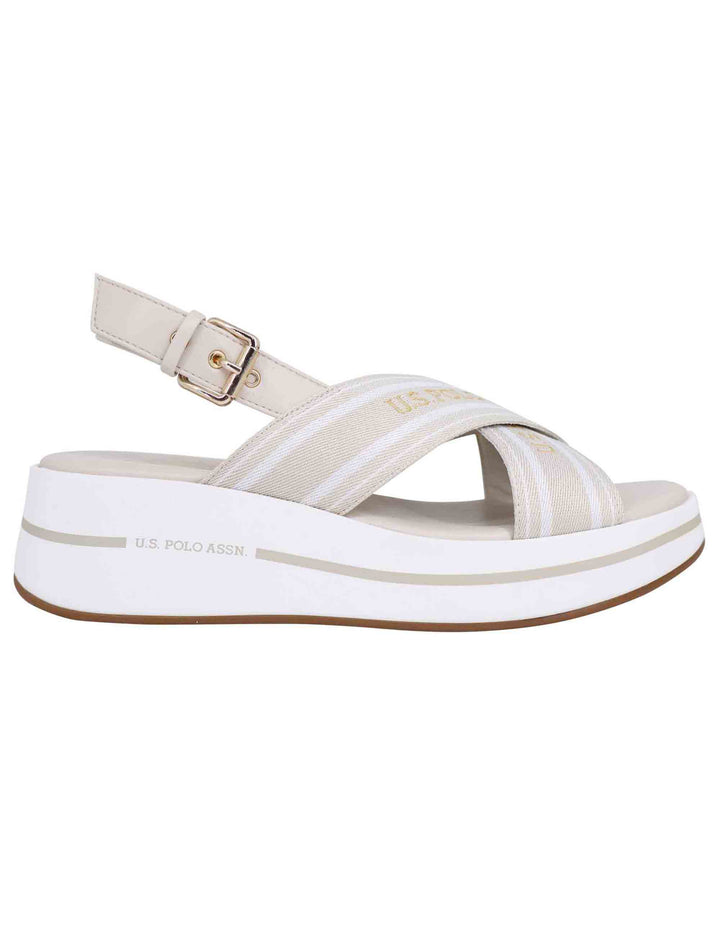 Spatarella Sandali slingback donna in tessuto beige con zeppa in gomma Saldi
