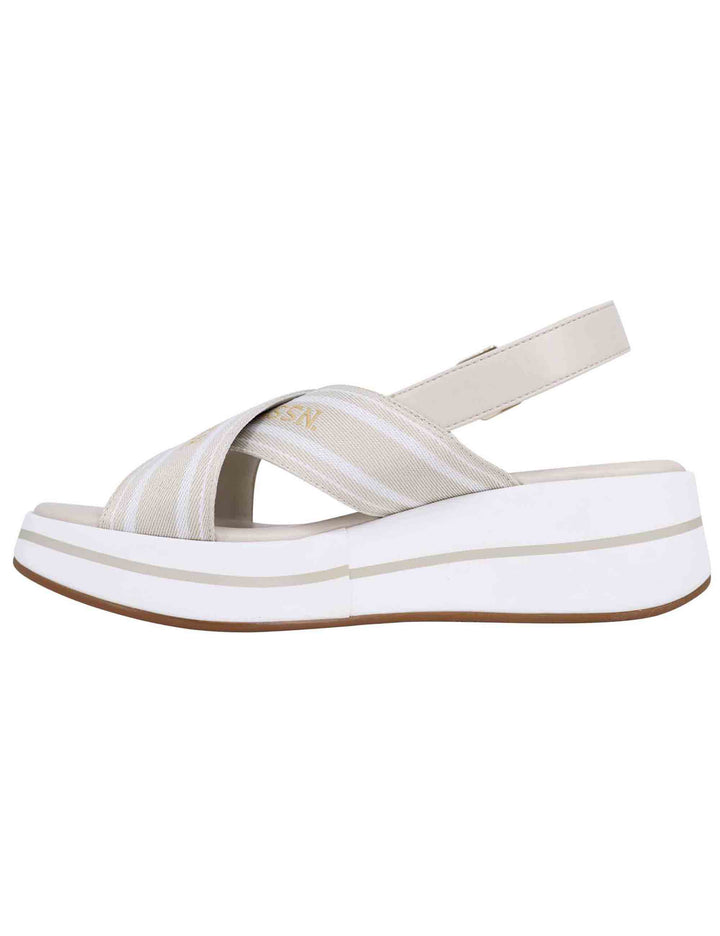 Spatarella Sandali slingback donna in tessuto beige con zeppa in gomma Saldi