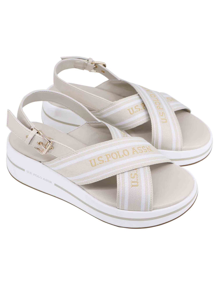 Spatarella Sandali slingback donna in tessuto beige con zeppa in gomma Saldi