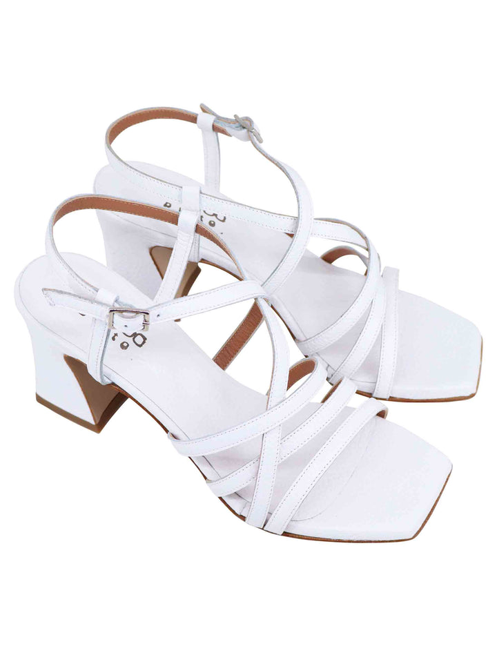 Spatarella Sandali slingback donna in pelle bianca con tacco alto e punta quadra Offerte