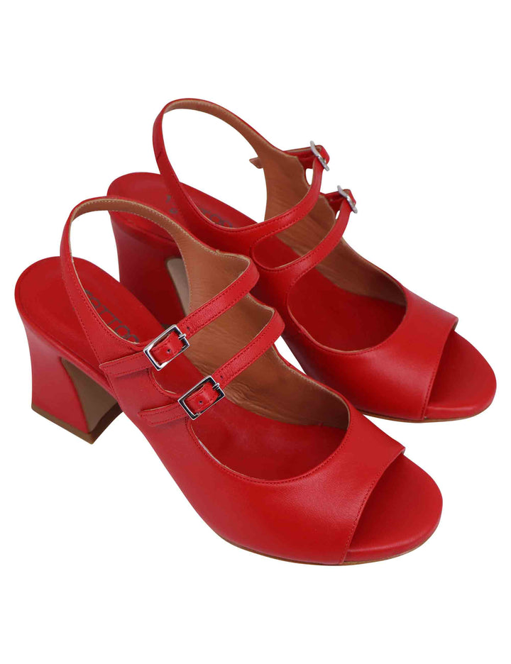 Spatarella Sandali slingback donna in pelle rossa con cinturini punta tonda e tacco alto Hotsell