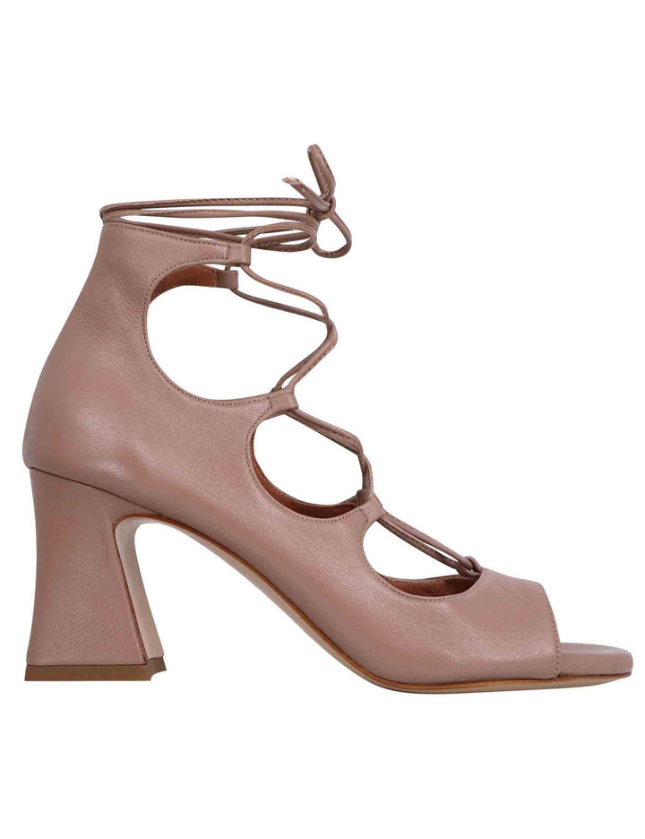 Spatarella Sandali donna in pelle beige con lacci alla caviglia e tallone chiuso Vendita Calda
