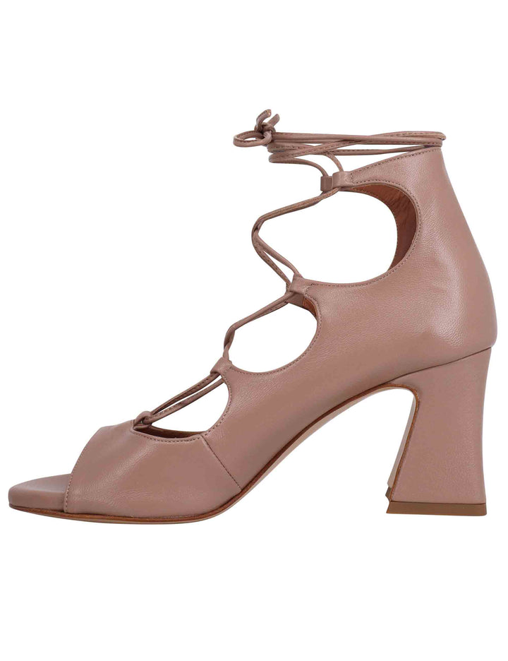 Spatarella Sandali donna in pelle beige con lacci alla caviglia e tallone chiuso Vendita Calda