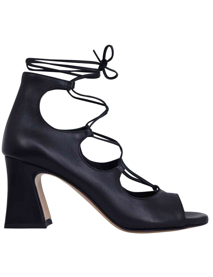 Spatarella Sandali donna in pelle nera con lacci alla caviglia e tallone chiuso Saldi Di Fabbrica