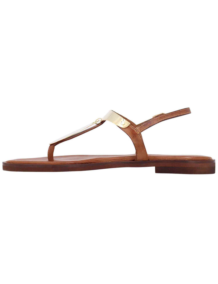 Spatarella Sandali bassi infradito in pelle cuoio con placche in oro Vendite Flash