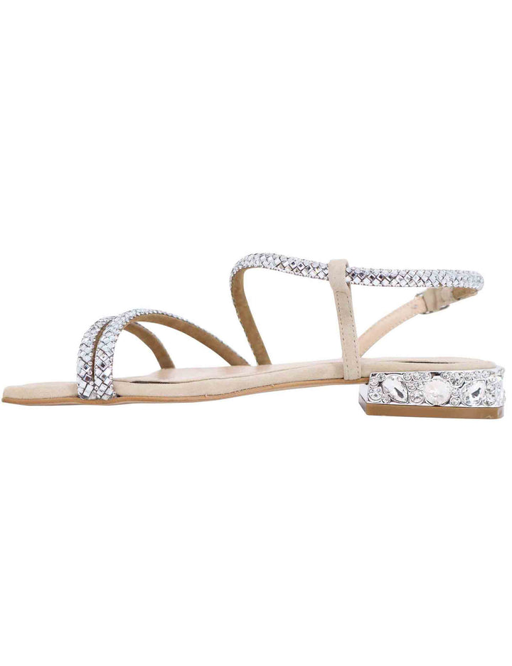 Spatarella Sandali bassi slingback donna in camoscio beige con strass e tacco gioiello Moda