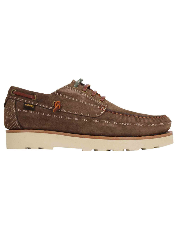 Spatarella Stringate uomo Hopi Suede in camoscio marrone con lacci in cuoio e suola bianca Qualità Garantita
