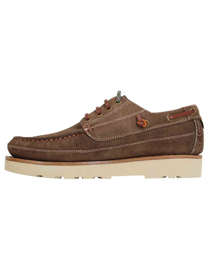 Spatarella Stringate uomo Hopi Suede in camoscio marrone con lacci in cuoio e suola bianca Qualità Garantita