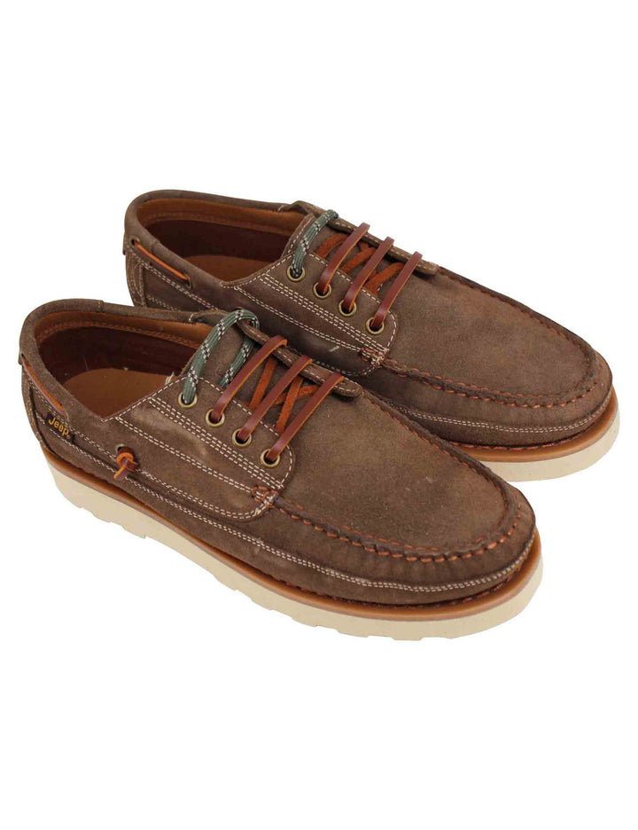 Spatarella Stringate uomo Hopi Suede in camoscio marrone con lacci in cuoio e suola bianca Qualità Garantita