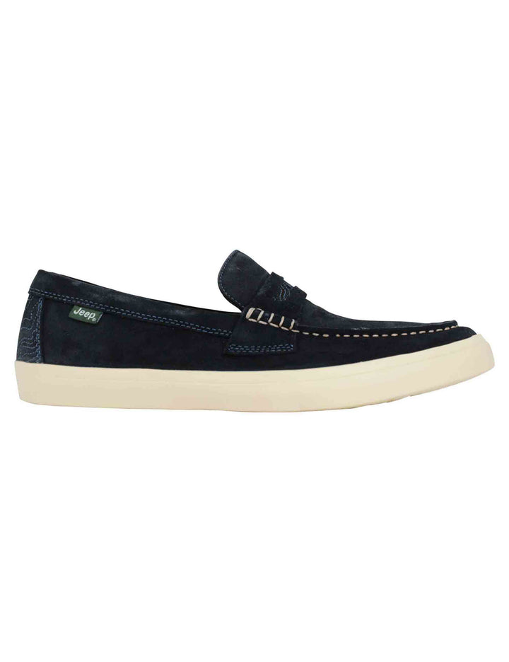 Spatarella Mocassini uomo Moki Suede in camoscio blu con suola in gomma bianca Negozi Online