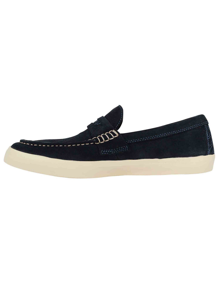 Spatarella Mocassini uomo Moki Suede in camoscio blu con suola in gomma bianca Negozi Online