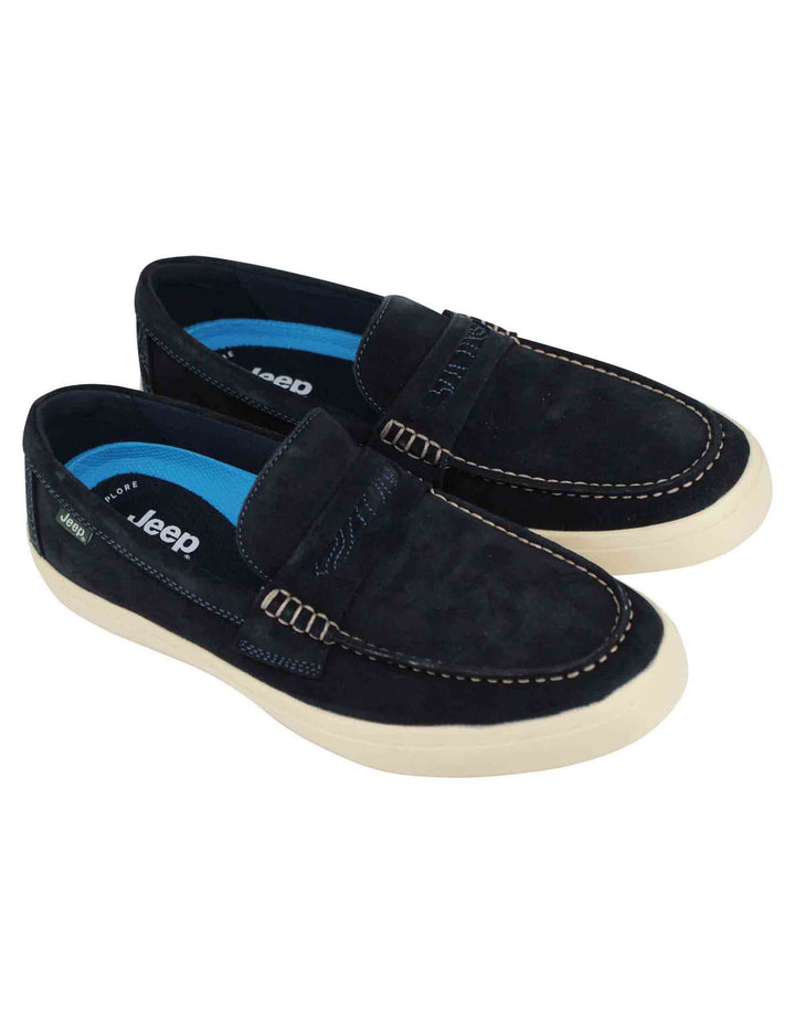 Spatarella Mocassini uomo Moki Suede in camoscio blu con suola in gomma bianca Negozi Online