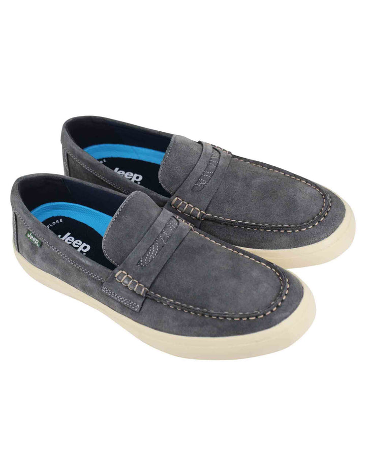 Spatarella Mocassini uomo Moki Suede in camoscio grigio con suola in gomma bianca Shopping Online