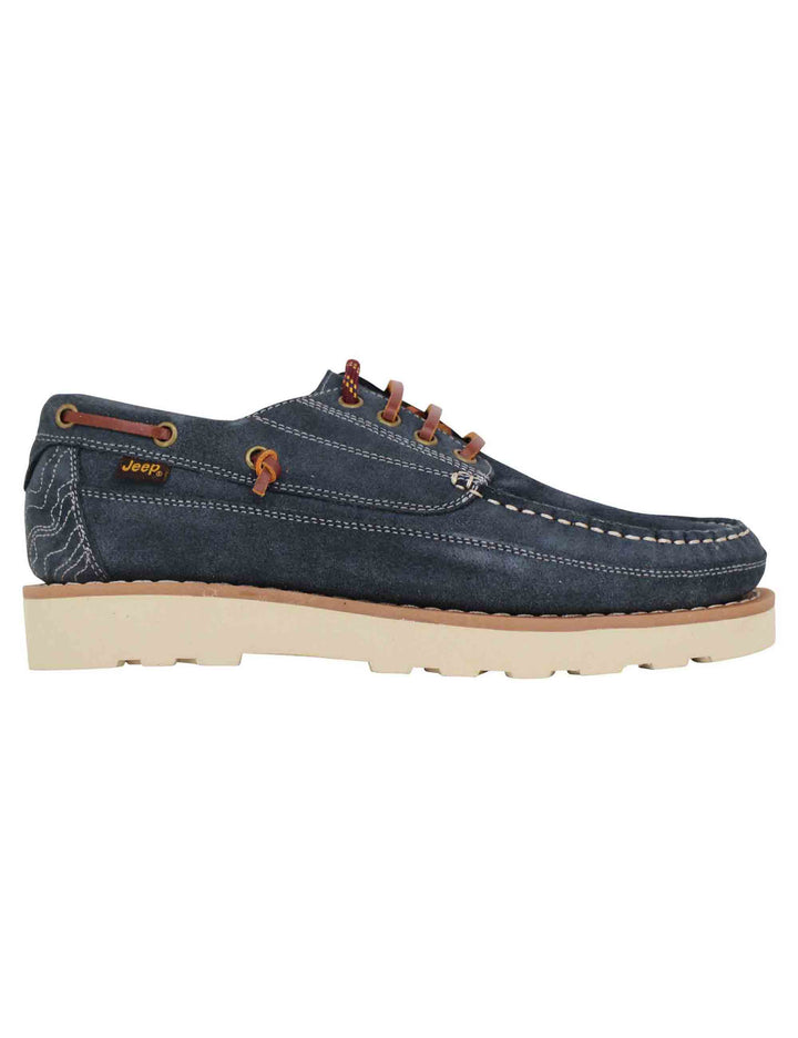 Spatarella Stringate uomo Hopi Suede in camoscio blu con lacci in cuoio e suola bianca Consegna Veloce